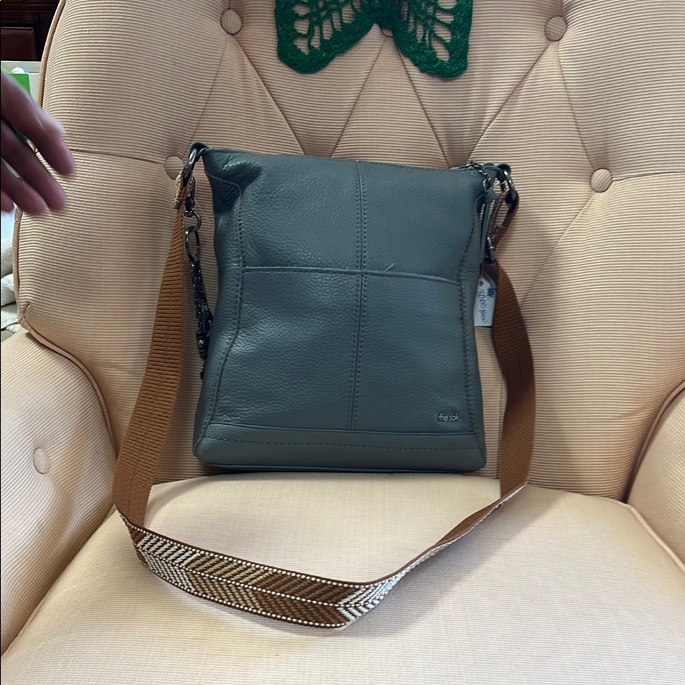 The Sak Grey and Brown Messenger Bag with Adjustable Strap